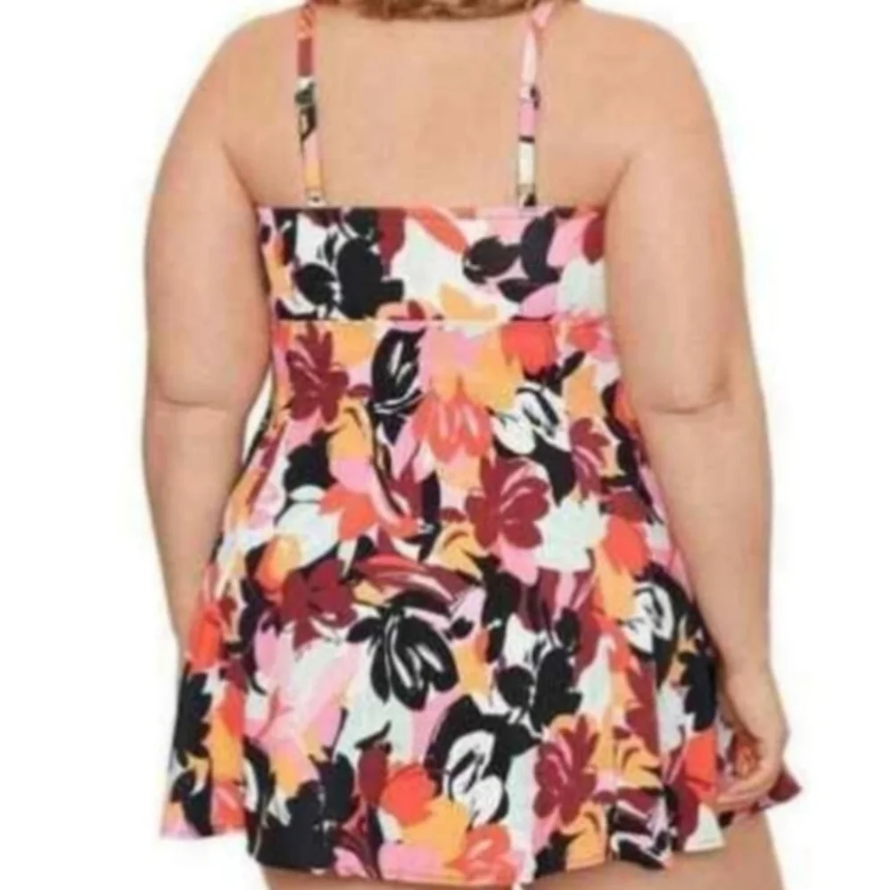Swim‎ Solutions Floral Botanical Beauty Bow Front Swimdress Black Multicolor 24W - Picture 8 of 14